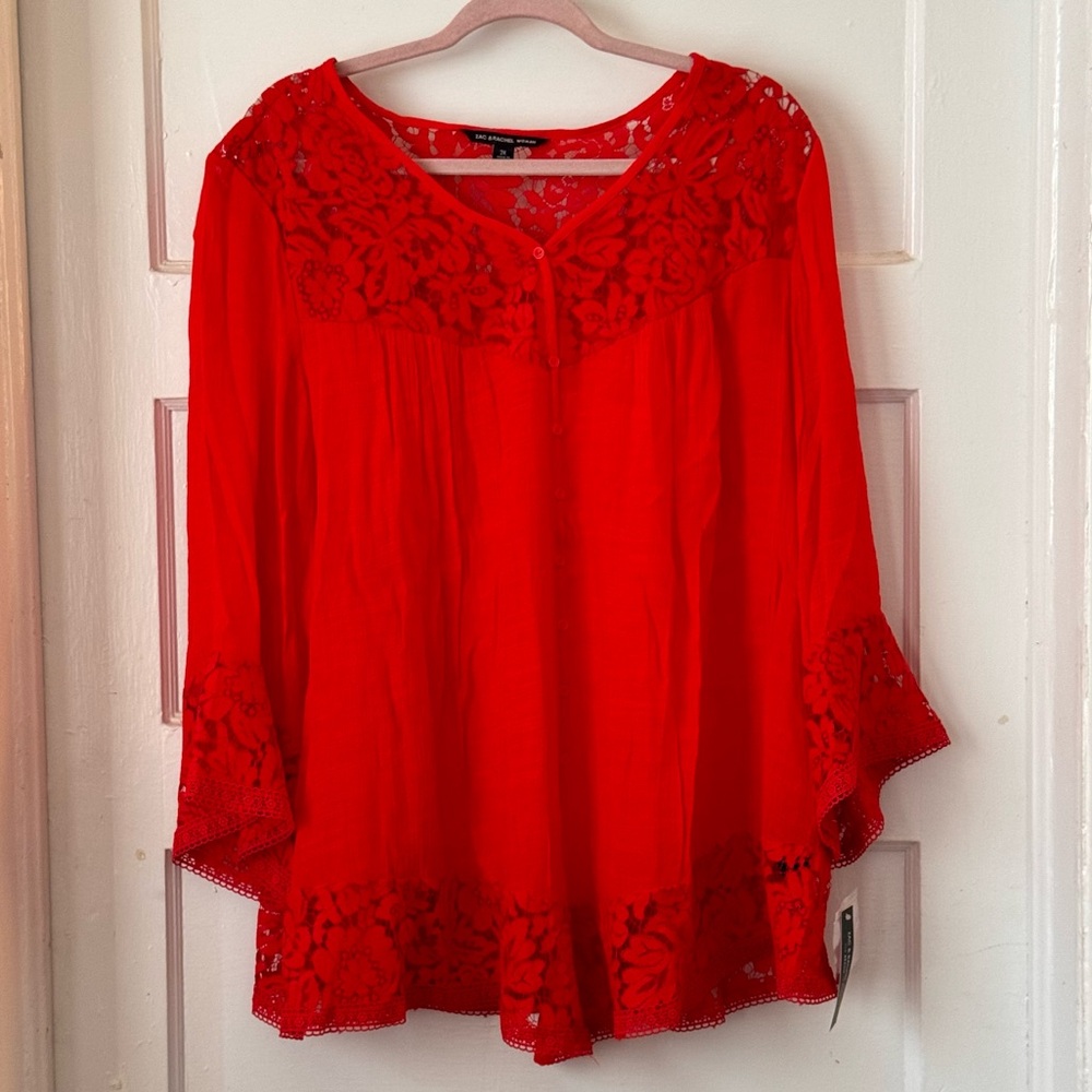 Zac & Rachel Lace Button Up Top Bell Sleeve Size 2X NWT